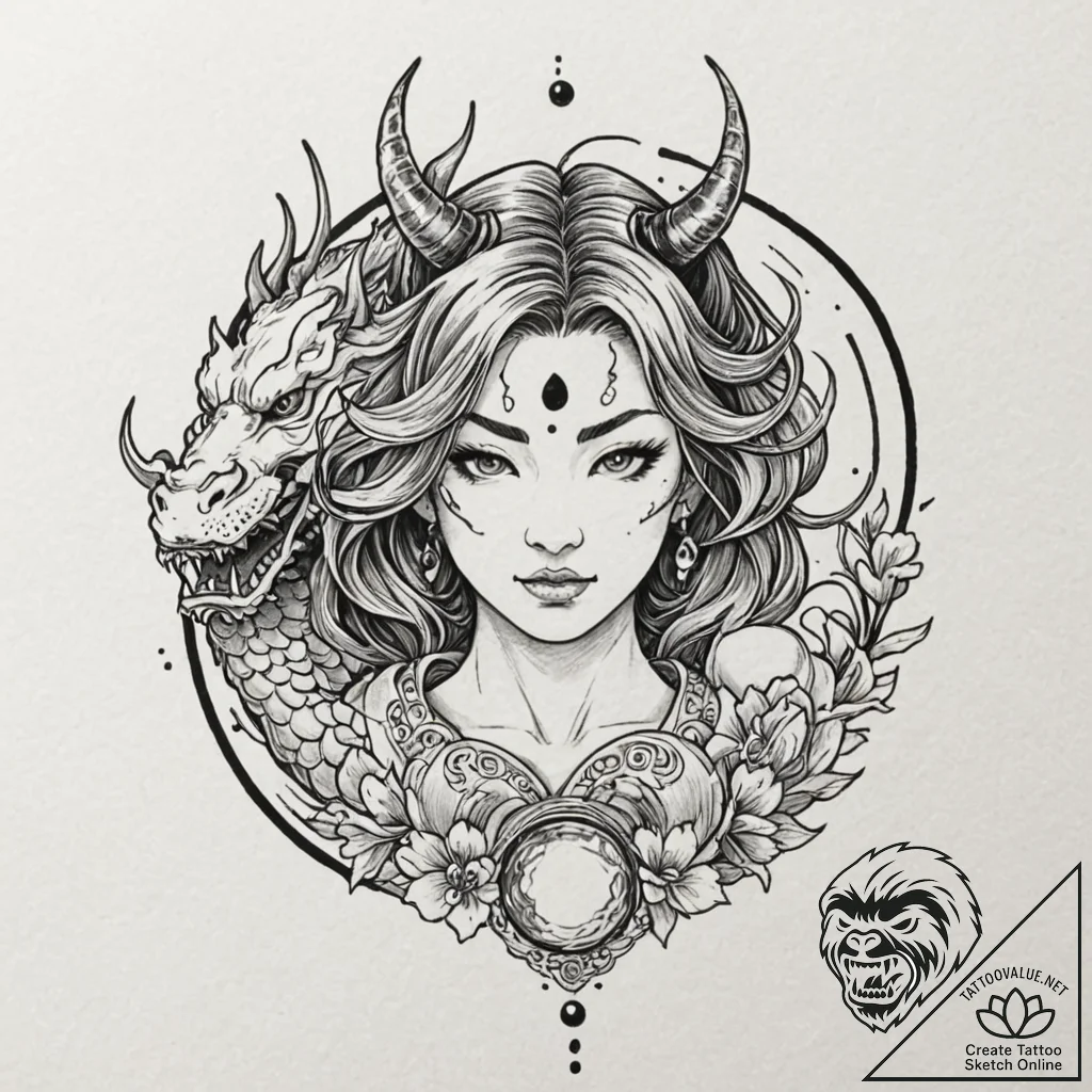 Tattoo design for shoulder, a beautiful gypsy... - tattoo sketch (№1751766806_0, 06.07.2025 01:53) — tattoovalue.net