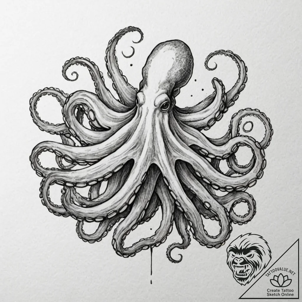 Tattoo design for shoulder, a large octopus,... - tattoo sketch (№1751767142_0, 06.07.2025 01:59) — tattoovalue.net