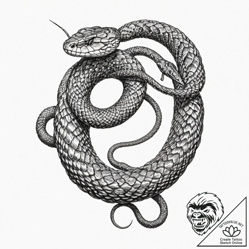 Tattoo design for a shin, a rattlesnake, coil... - tattoo sketch (№1751767225_0, 06.07.2025 02:00) — tattoovalue.net