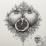 Tattoo design for an arm, a pomegranate, spli… – tattoo sketch (№1751767997_0, 06.07.2025 02:13) — tattoovalue.net