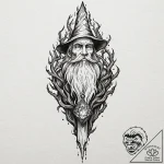 Tattoo design for a shin, a wizard’s staff, m… – tattoo sketch (№1751768090_0, 06.07.2025 02:14) — tattoovalue.net