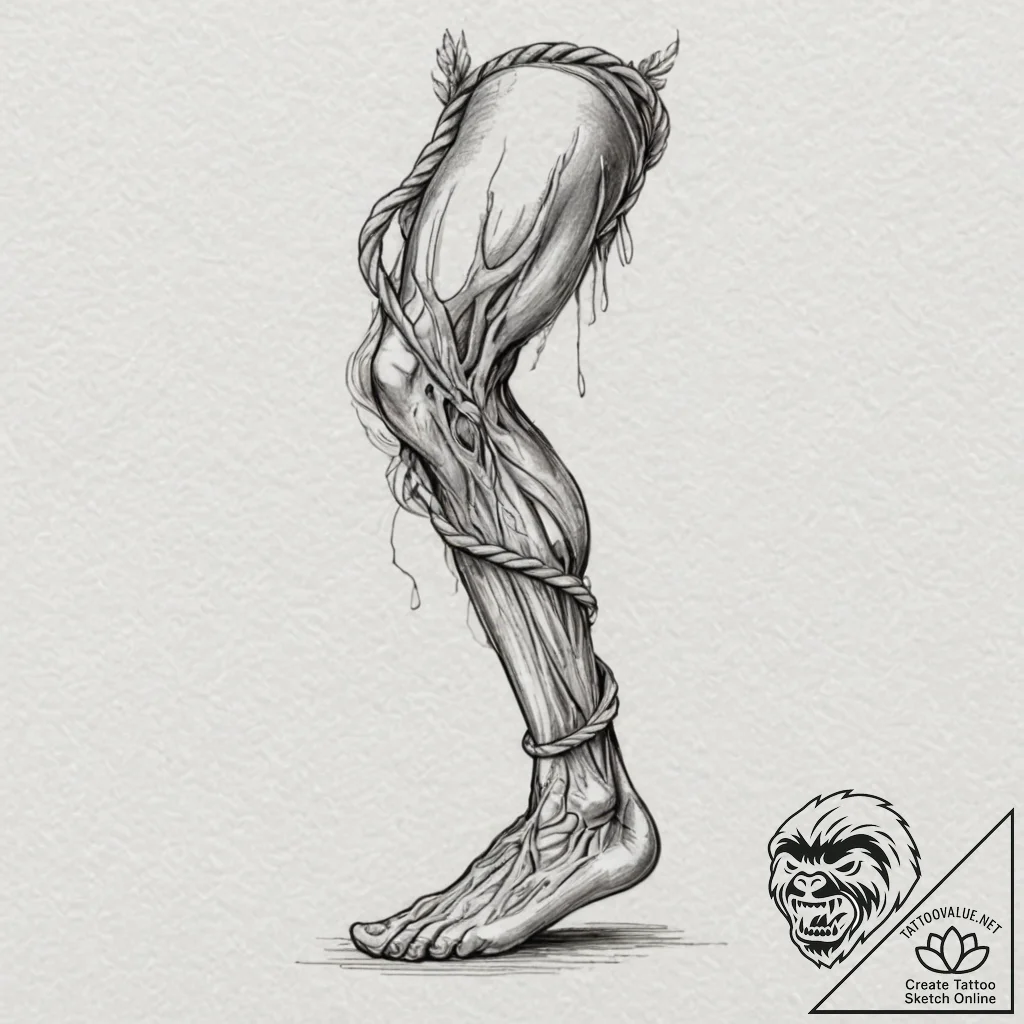 Tattoo design for a leg, the achilles tendon... - tattoo sketch (№1751768513_0, 06.07.2025 02:21) — tattoovalue.net
