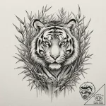 Tattoo design for a thigh, a tiger’s face, em… – tattoo sketch (№1751768596_0, 06.07.2025 02:23) — tattoovalue.net