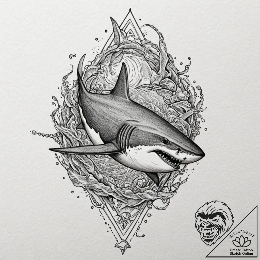 Tattoo design for a calf, a shark, mouth open... - tattoo sketch (№1751769104_0, 06.07.2025 02:31) — tattoovalue.net