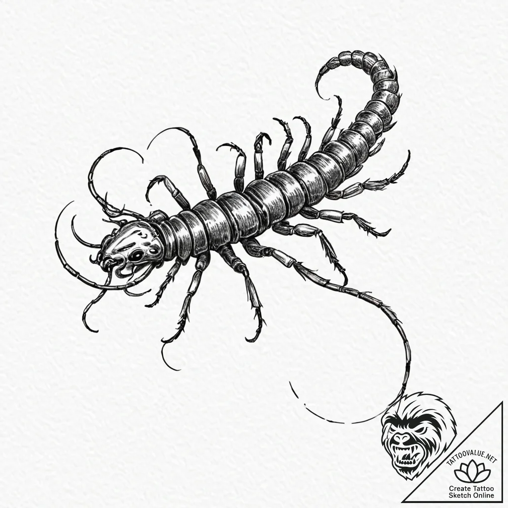 Tattoo design for a leg wrap, a giant centipe... - tattoo sketch (№1751769446_0, 06.07.2025 02:37) — tattoovalue.net
