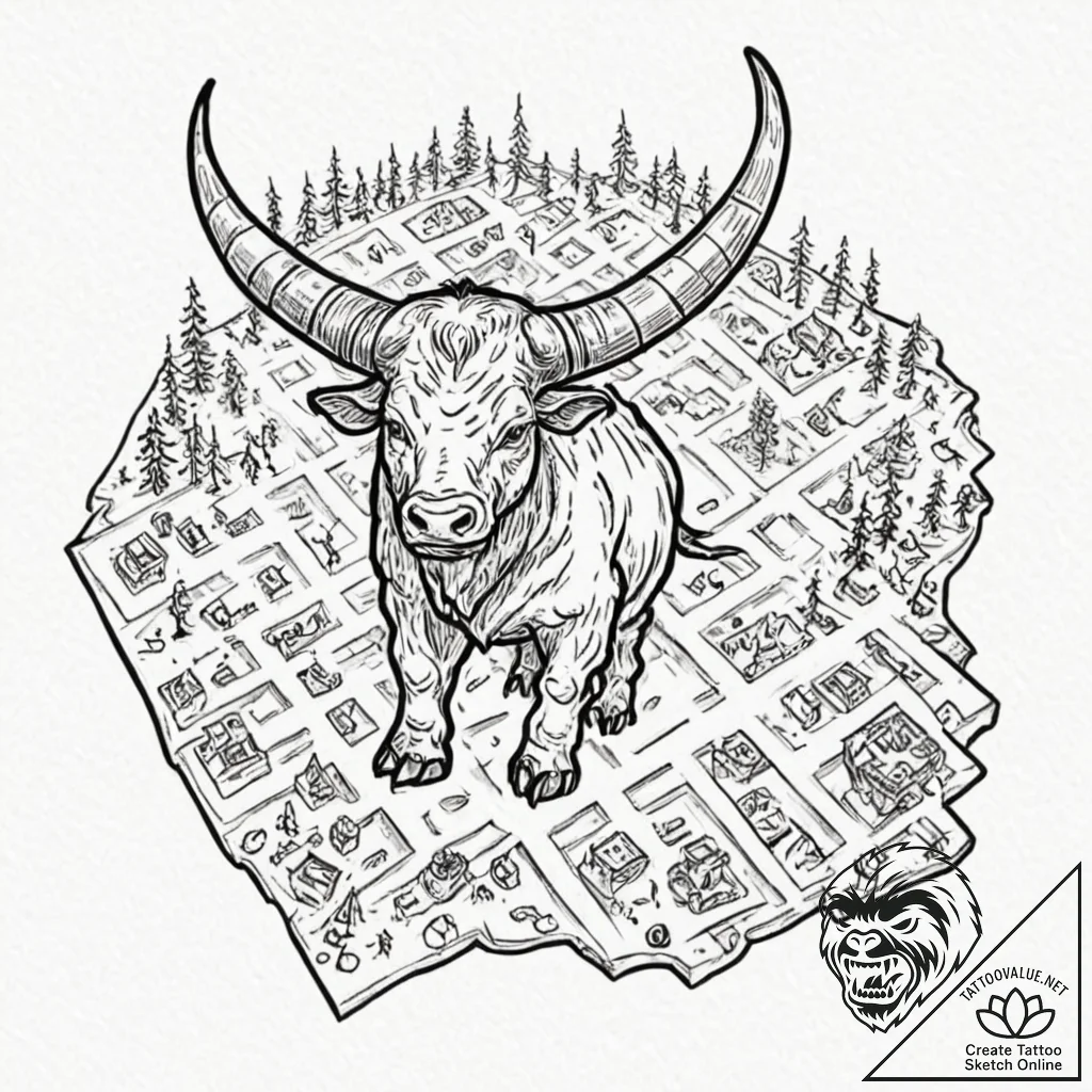 Tattoo design for an arm, a minotaur, but he... - tattoo sketch (№1751769865_0, 06.07.2025 02:44) — tattoovalue.net
