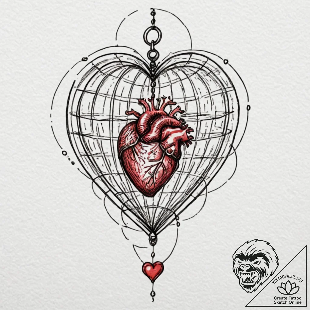 Tiny tattoo design, a heart, but it is a cage... - tattoo sketch (№1751769950_0, 06.07.2025 02:45) — tattoovalue.net