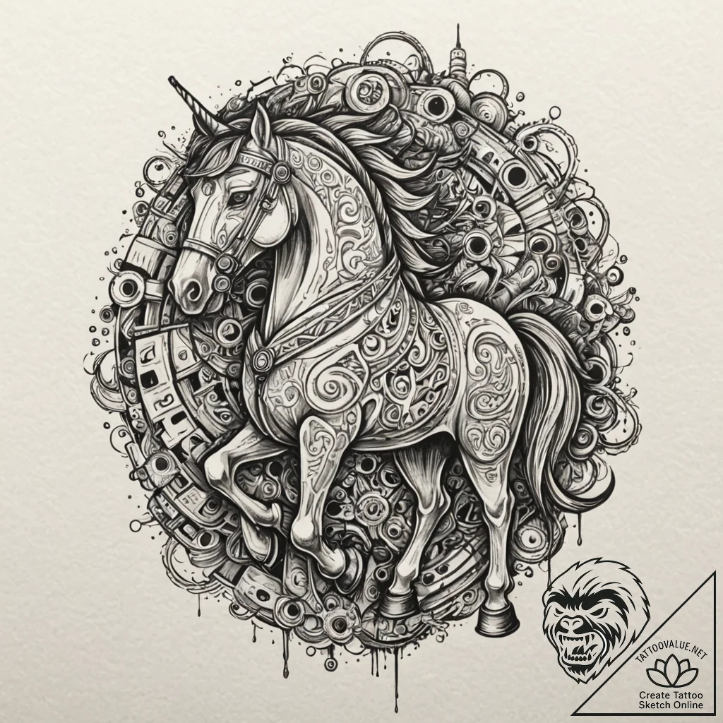 Tattoo design for an arm, the trojan horse, b... - tattoo sketch (№1751770457_0, 06.07.2025 02:54) — tattoovalue.net