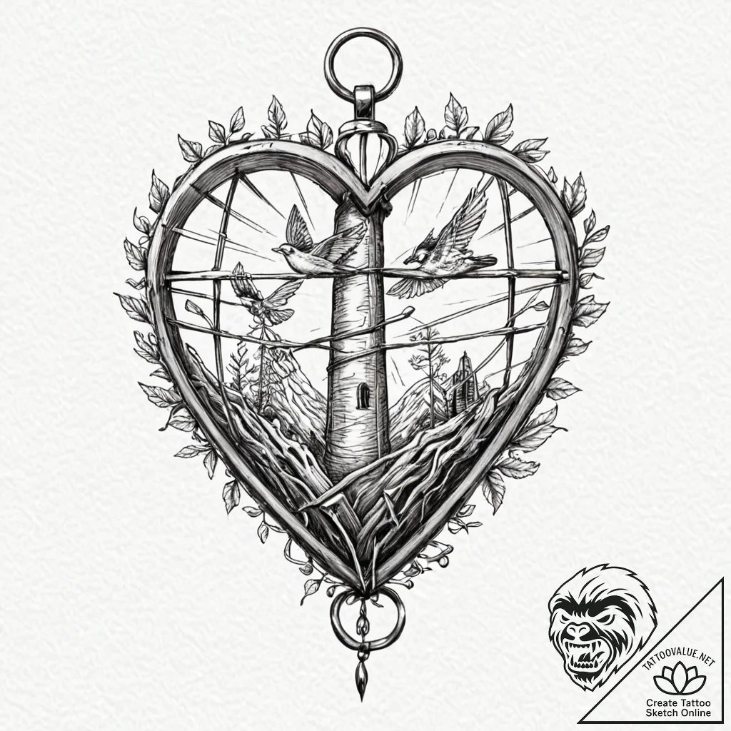 Tiny tattoo design, a heart, but it is a cage... - tattoo sketch (№1751770928_0, 06.07.2025 03:02) — tattoovalue.net
