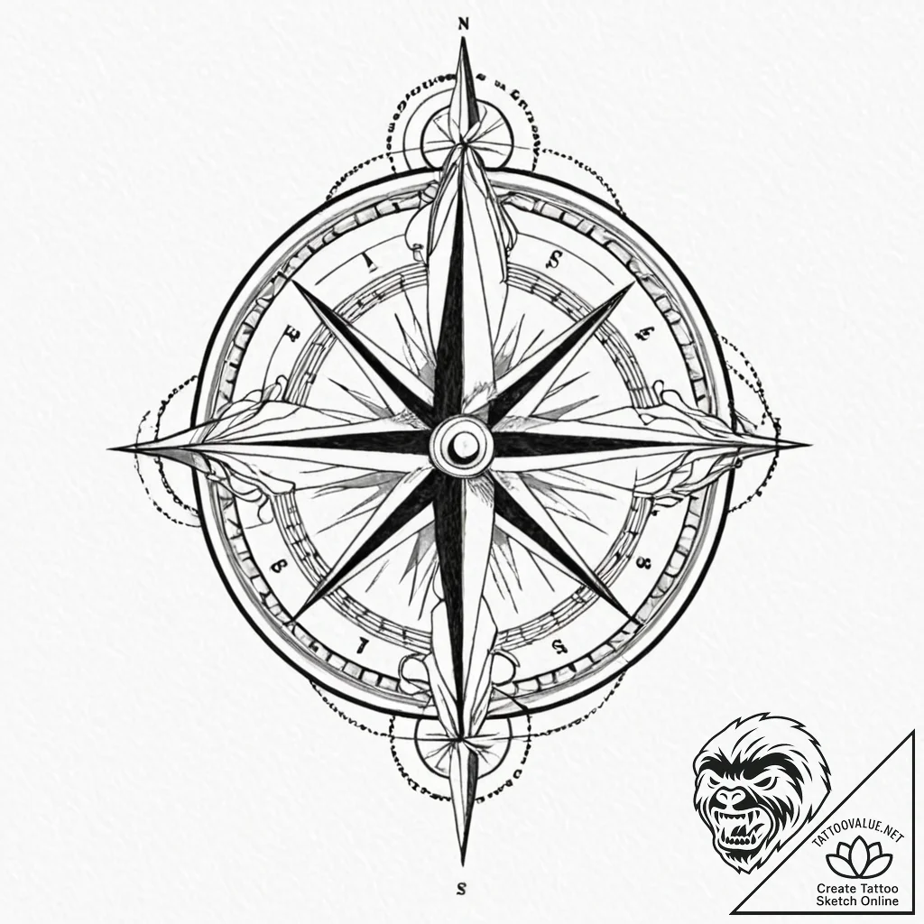 Tattoo design for a foot, a detailed compass... - tattoo sketch (№1751771168_0, 06.07.2025 03:06) — tattoovalue.net