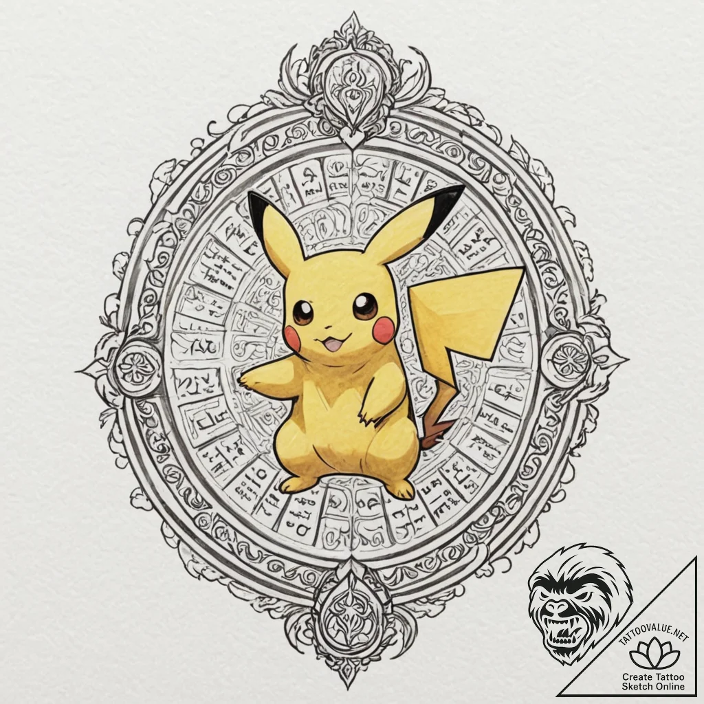 Tattoo design for an arm, a pokémon, like pik... - tattoo sketch (№1751771420_0, 06.07.2025 03:10) — tattoovalue.net