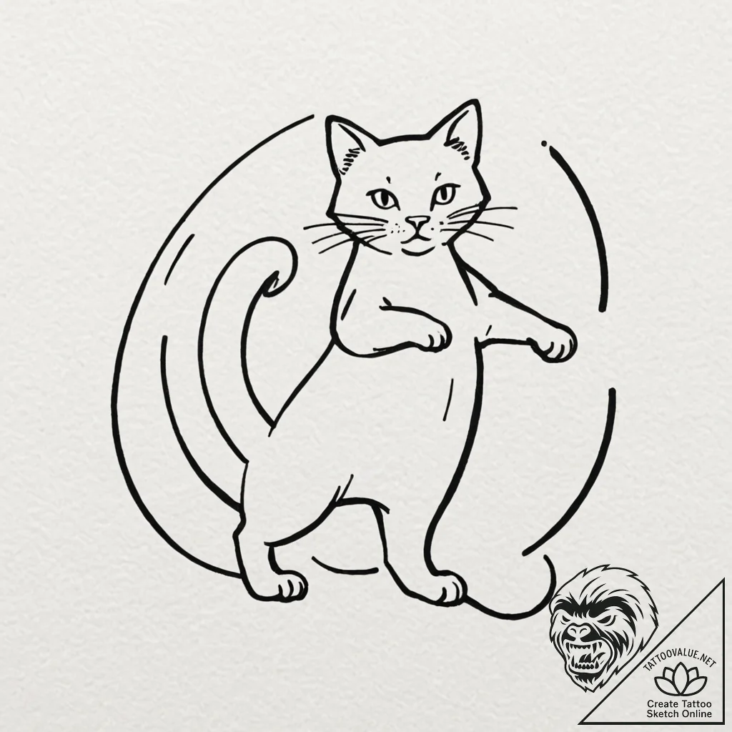 Tattoo design for an ankle, a cat chasing its... - tattoo sketch (№1751771589_0, 06.07.2025 03:13) — tattoovalue.net