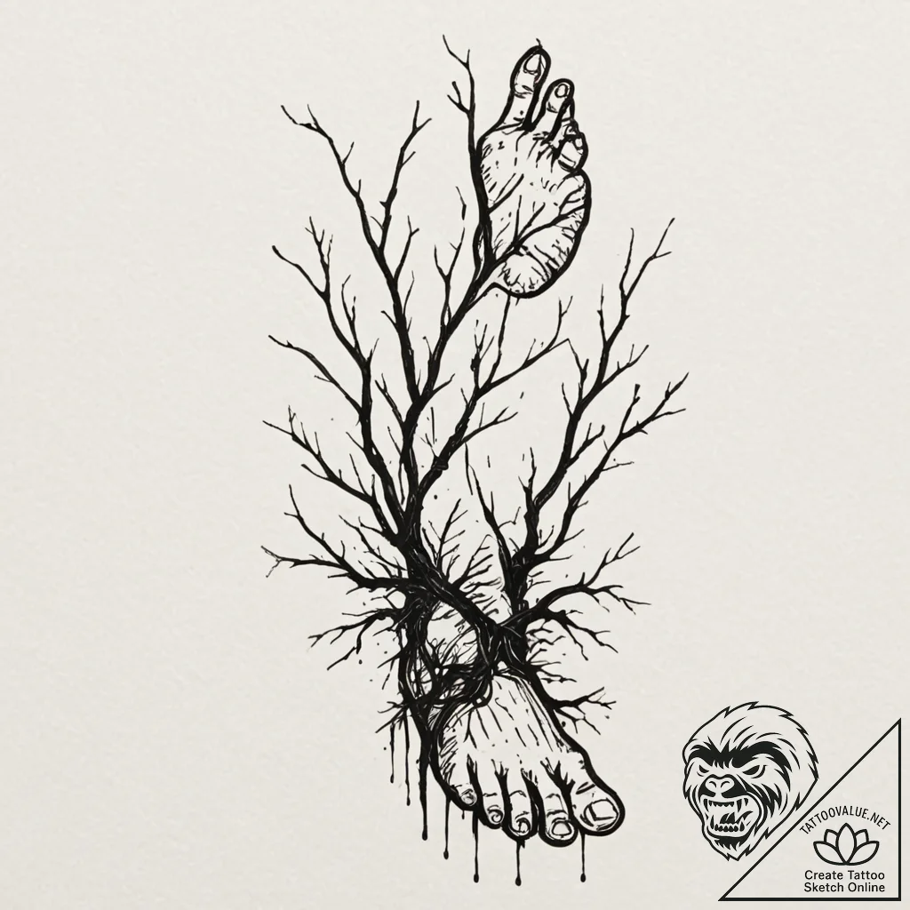 Tattoo design for a foot, the roots of a tree... - tattoo sketch (№1751771673_0, 06.07.2025 03:14) — tattoovalue.net