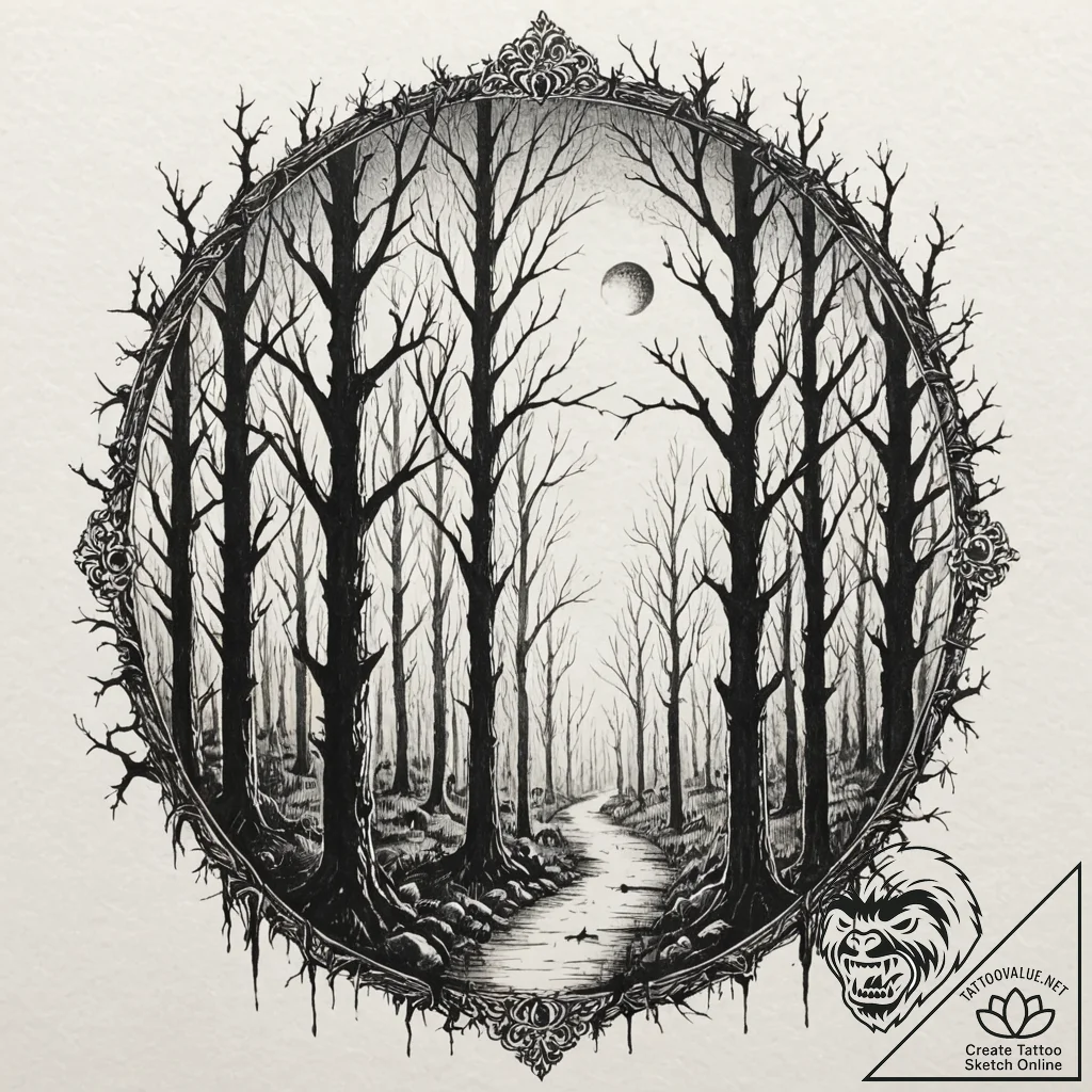 Tattoo design for shoulder, a spooky, haunted... - tattoo sketch (№1751771758_0, 06.07.2025 03:15) — tattoovalue.net