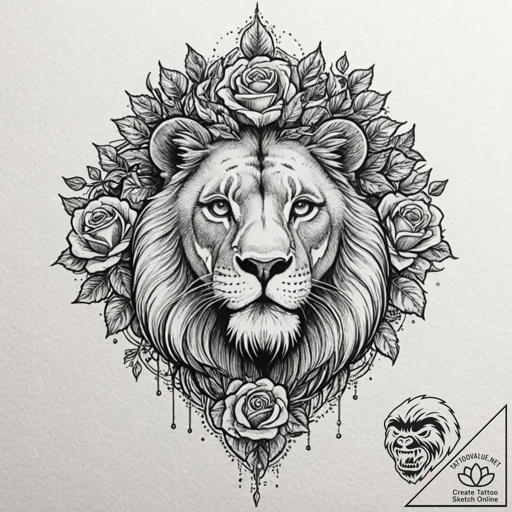 Tattoo design for shoulder, a lion's face, in... - tattoo sketch (№1751773501_0, 06.07.2025 03:45) — tattoovalue.net