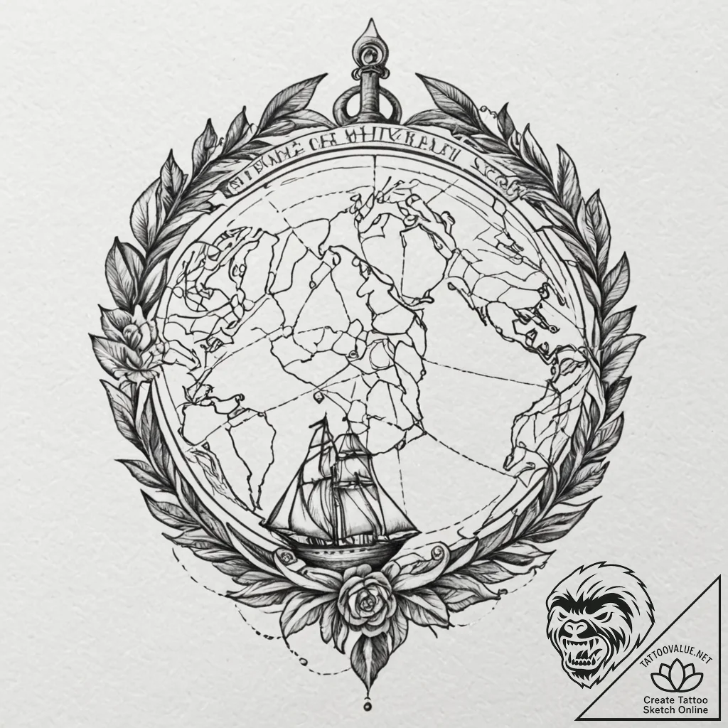 Tattoo design for a foot, a map of the world,... - tattoo sketch (№1751773923_0, 06.07.2025 03:52) — tattoovalue.net