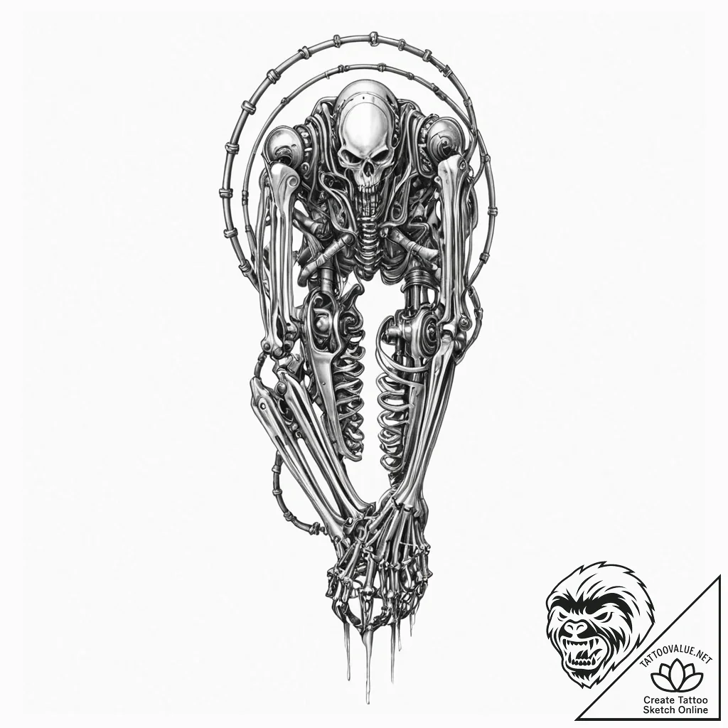 Tattoo design for a leg wrap, a biomechanical... - tattoo sketch (№1751774007_0, 06.07.2025 03:53) — tattoovalue.net