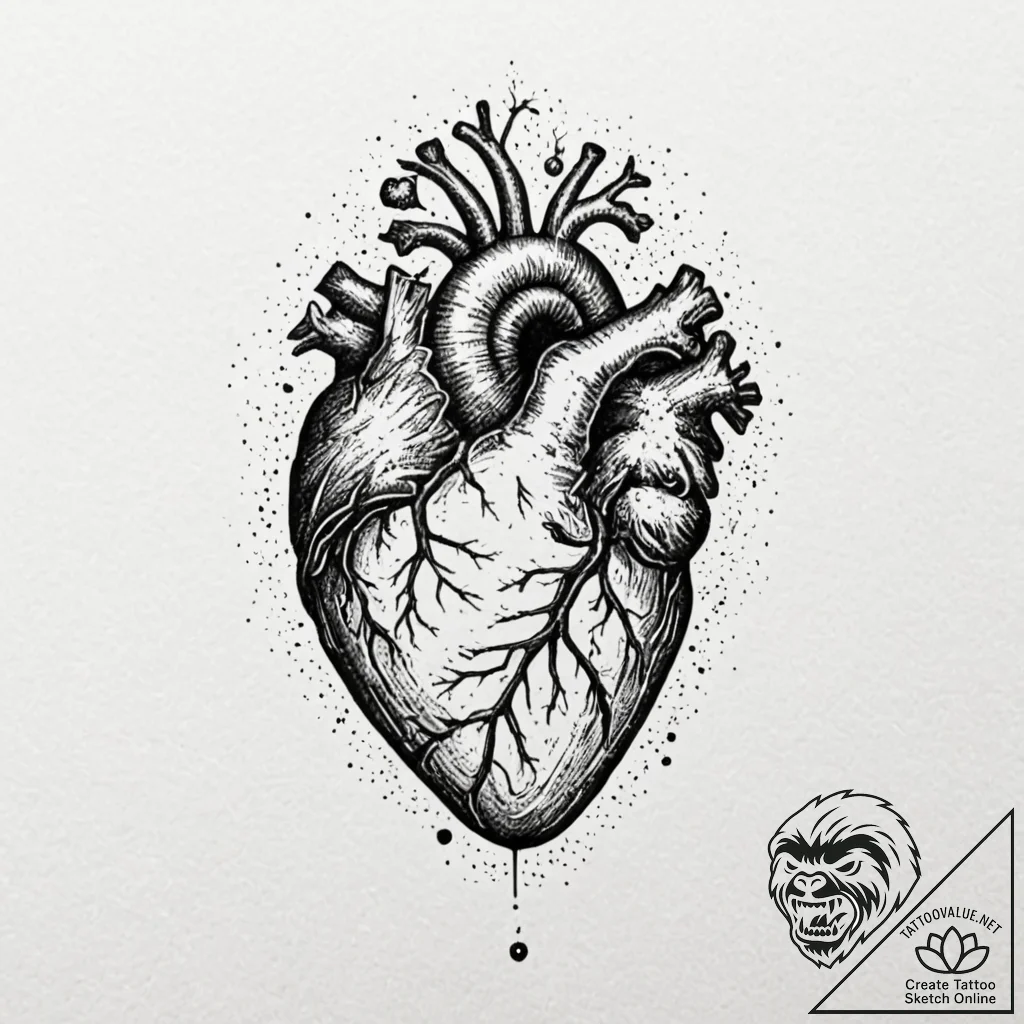 Tattoo design for shoulder, an anatomical hea... - tattoo sketch (№1751774176_0, 06.07.2025 03:56) — tattoovalue.net