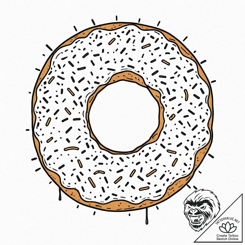 Tattoo design for an arm, a donut with sprink... - tattoo sketch (№1751774259_0, 06.07.2025 03:57) — tattoovalue.net