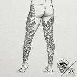 Tattoo design for a leg, a full leg of charac… – tattoo sketch (№1751774344_0, 06.07.2025 03:59) — tattoovalue.net