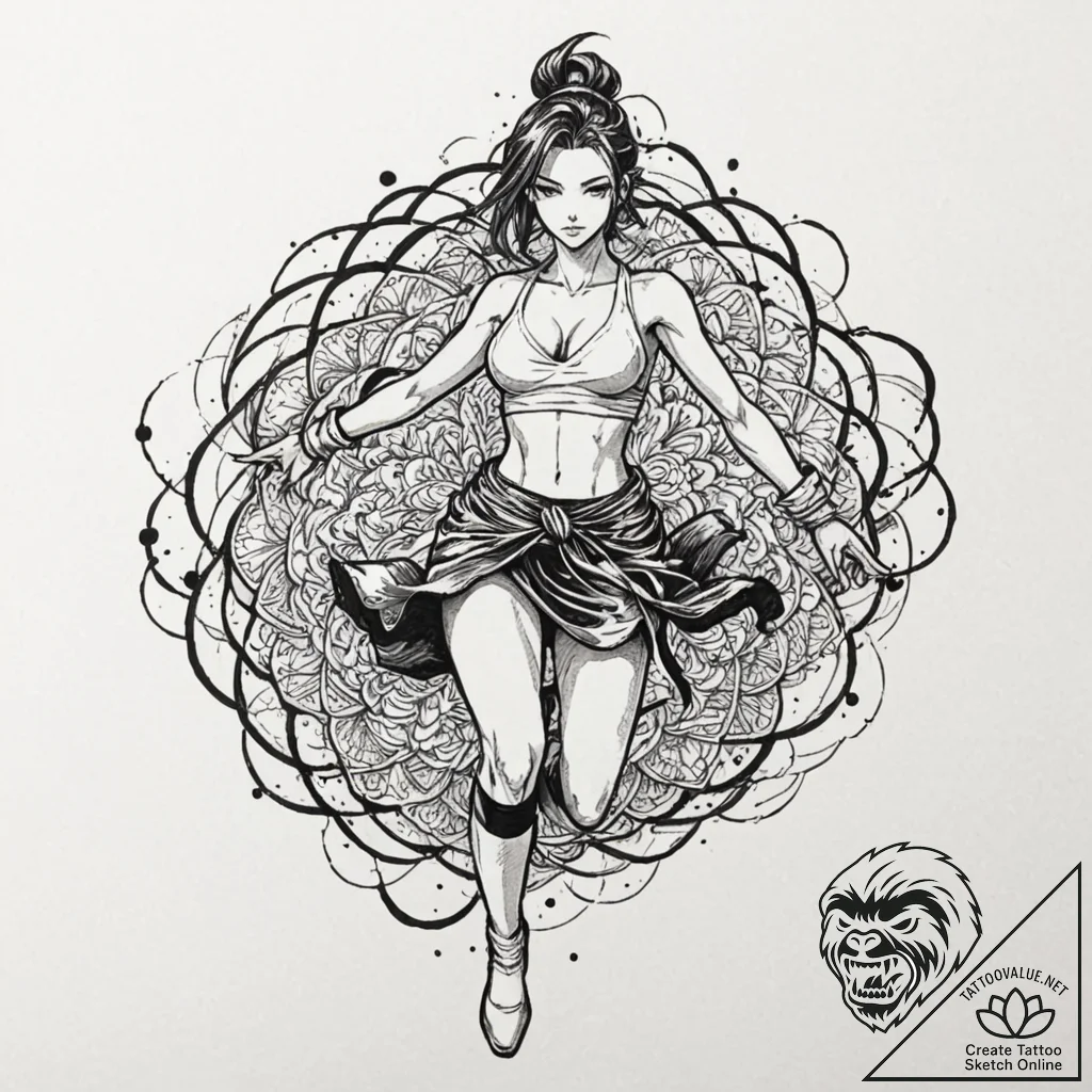 Tattoo design for a shin, a full-body portrai... - tattoo sketch (№1751774770_0, 06.07.2025 04:06) — tattoovalue.net