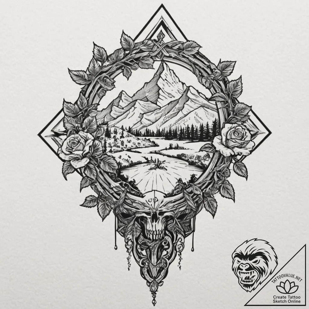 Tattoo design for a thigh, a detailed map of... - tattoo sketch (№1751775281_0, 06.07.2025 04:14) — tattoovalue.net