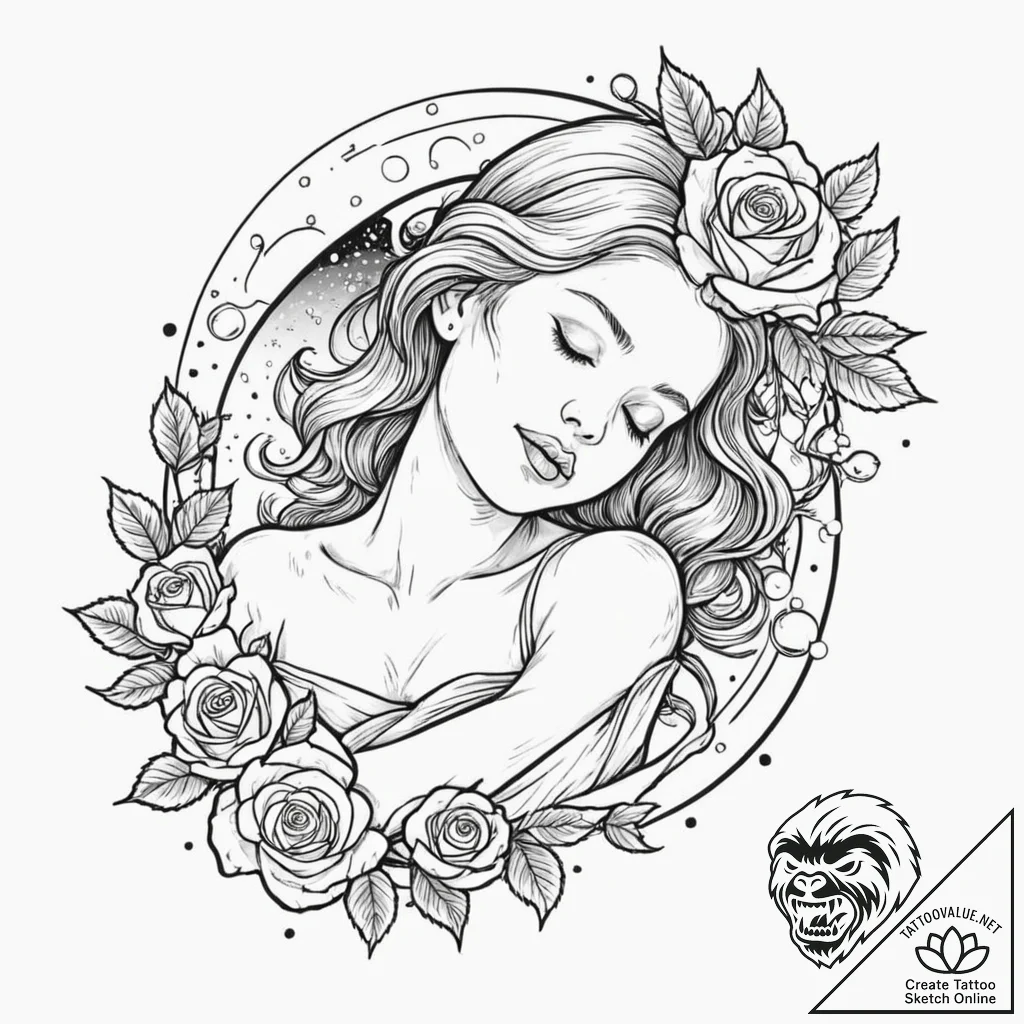 Tattoo design for shoulder, a sleeping baby's... - tattoo sketch (№1751775619_0, 06.07.2025 04:20) — tattoovalue.net