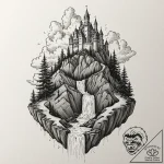 Tattoo design for shoulder, a majestic castle… – tattoo sketch (№1751775787_0, 06.07.2025 04:23) — tattoovalue.net