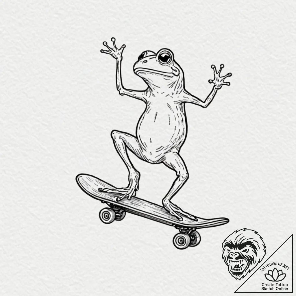 Tiny tattoo design, a frog on a tiny skateboa... - tattoo sketch (№1751775872_0, 06.07.2025 04:24) — tattoovalue.net