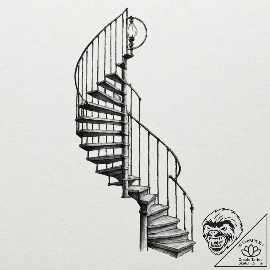 Tattoo design for shoulder, a spiral staircas... - tattoo sketch (№1751777834_0, 06.07.2025 04:57) — tattoovalue.net
