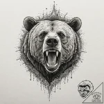 Tattoo design for a calf, a roaring grizzly b… – tattoo sketch (№1751777921_0, 06.07.2025 04:58) — tattoovalue.net