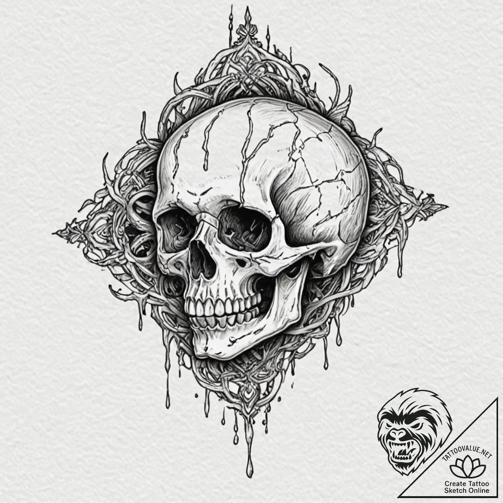Tattoo design for shoulder, a crying human sk... - tattoo sketch (№1751778513_0, 06.07.2025 05:08) — tattoovalue.net