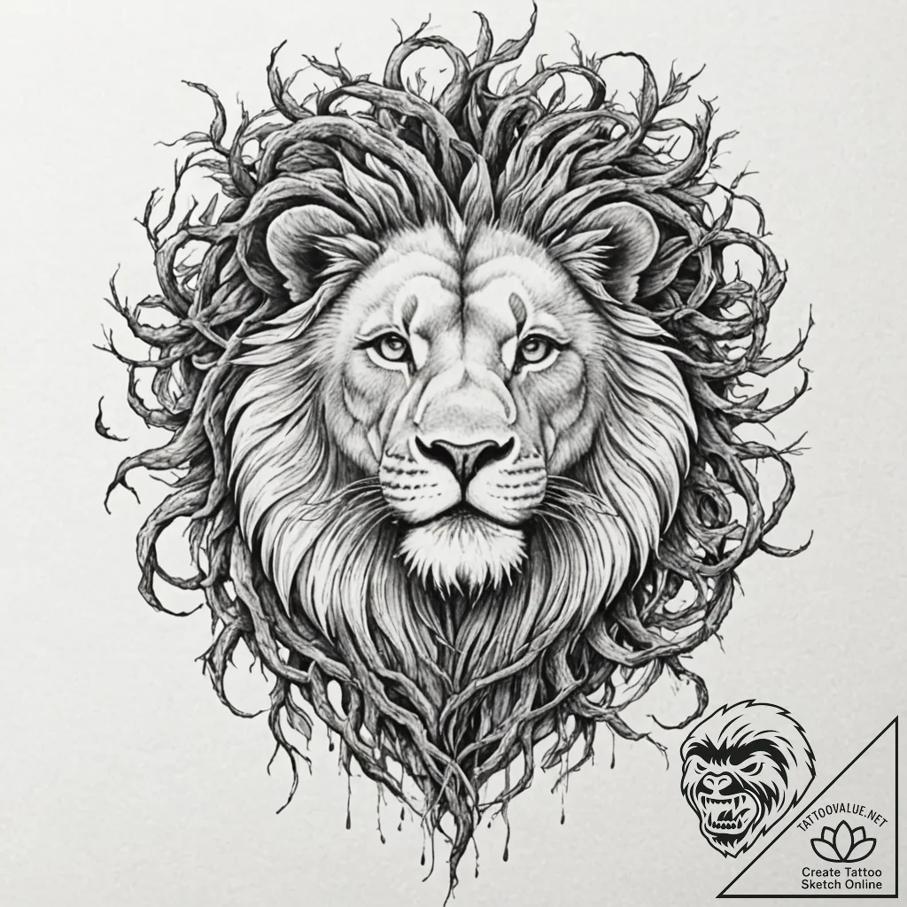 Tattoo design for shoulder, a lion's face, in... - tattoo sketch (№1751779446_0, 06.07.2025 05:24) — tattoovalue.net