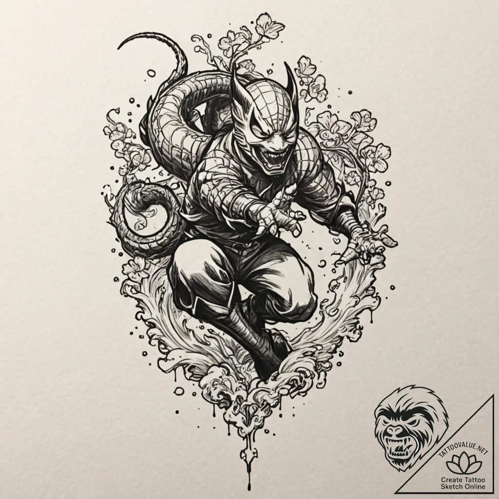 Tattoo design for a calf, a detailed portrait... - tattoo sketch (№1751779958_0, 06.07.2025 05:32) — tattoovalue.net