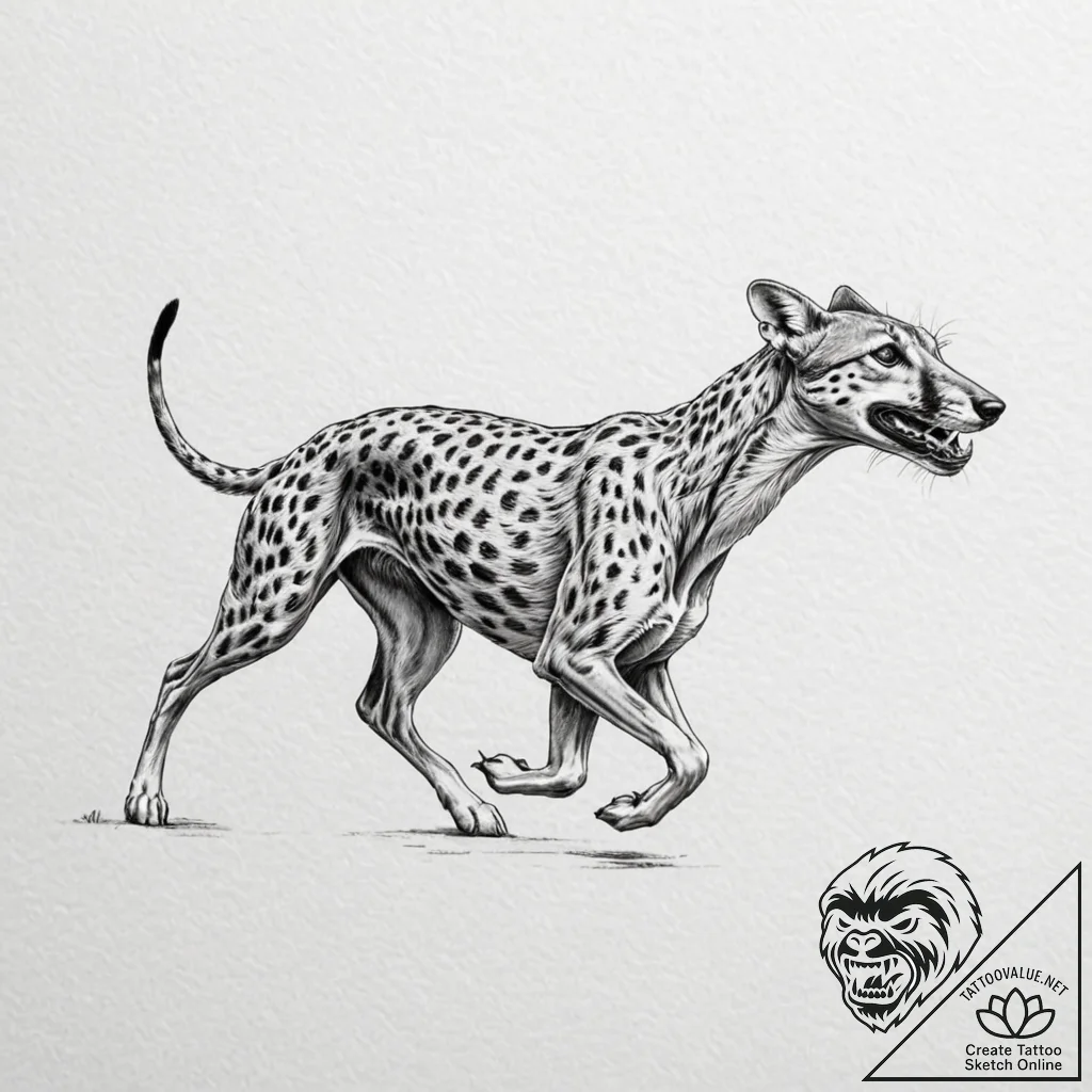 Tattoo design for a calf, a running cheetah o... - tattoo sketch (№1751780210_0, 06.07.2025 05:36) — tattoovalue.net