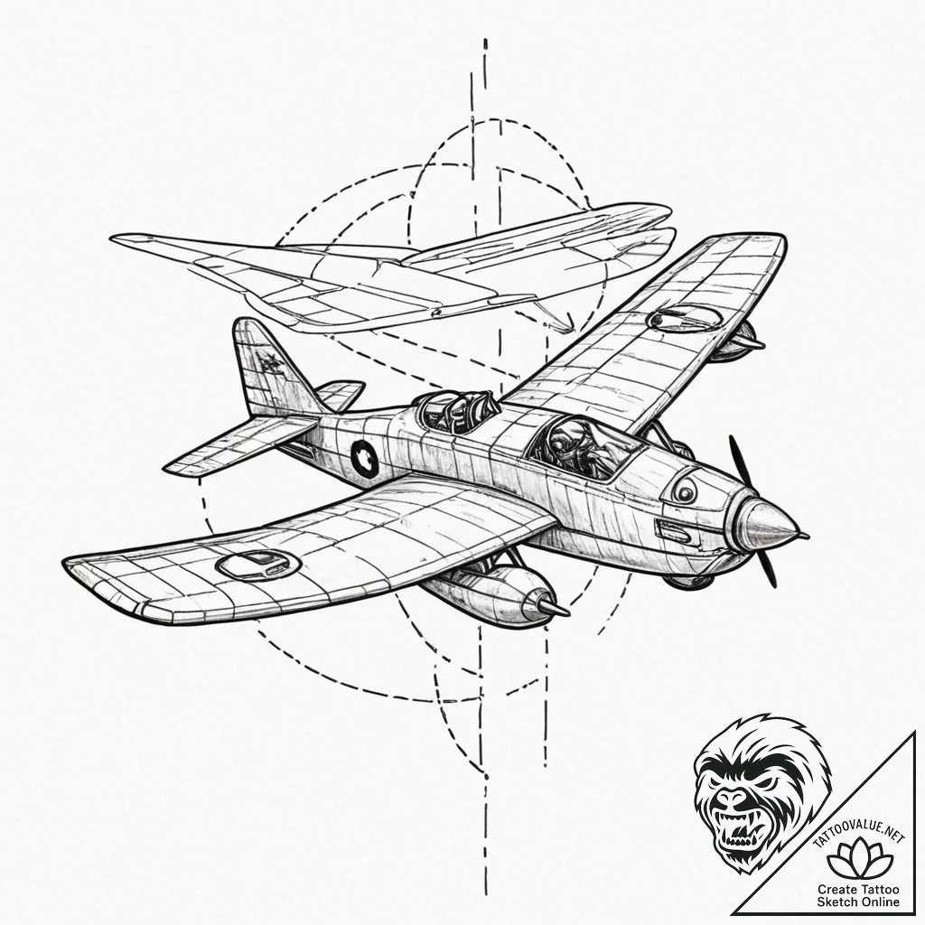 Tattoo design for a leg, the history of fligh... - tattoo sketch (№1751780464_0, 06.07.2025 05:41) — tattoovalue.net
