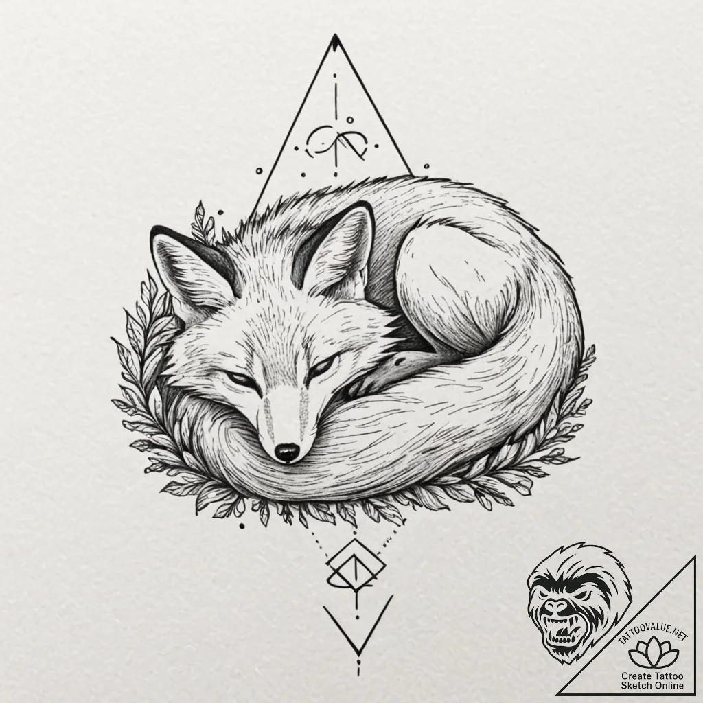 Tattoo design for an ankle, a fox, curled up... - tattoo sketch (№1751780547_0, 06.07.2025 05:42) — tattoovalue.net