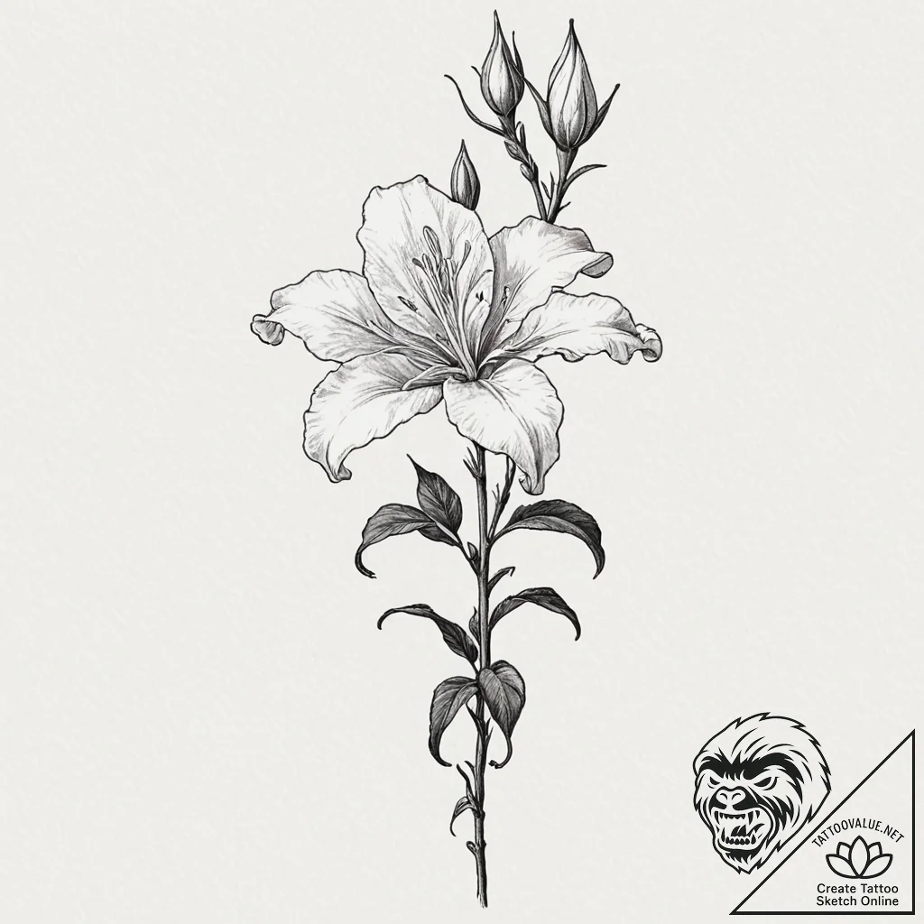 Tattoo design for a shin, a single, long-stem... - tattoo sketch (№1751782653_0, 06.07.2025 06:17) — tattoovalue.net