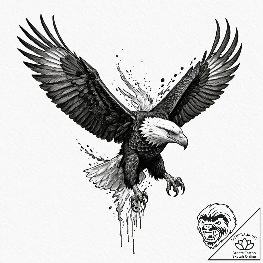 Tattoo design for a calf, a powerful eagle or... - tattoo sketch (№1751782989_0, 06.07.2025 06:23) — tattoovalue.net