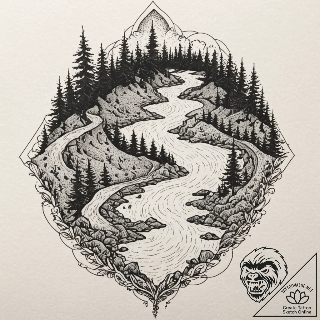Tattoo design for an arm, a landscape with a... - tattoo sketch (№1751783496_0, 06.07.2025 06:31) — tattoovalue.net