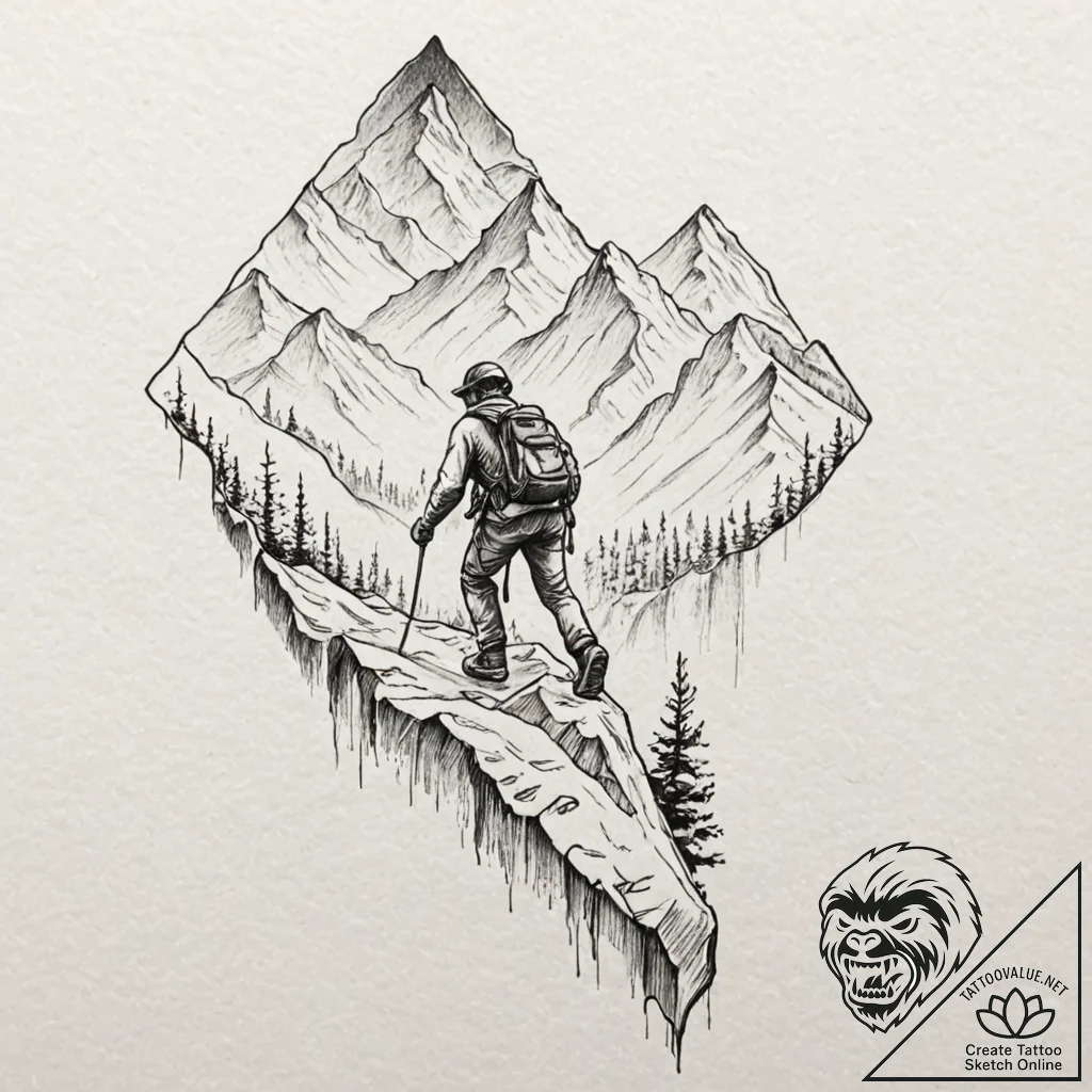 Tattoo design for a leg, a mountain climber s... - tattoo sketch (№1751783581_0, 06.07.2025 06:33) — tattoovalue.net
