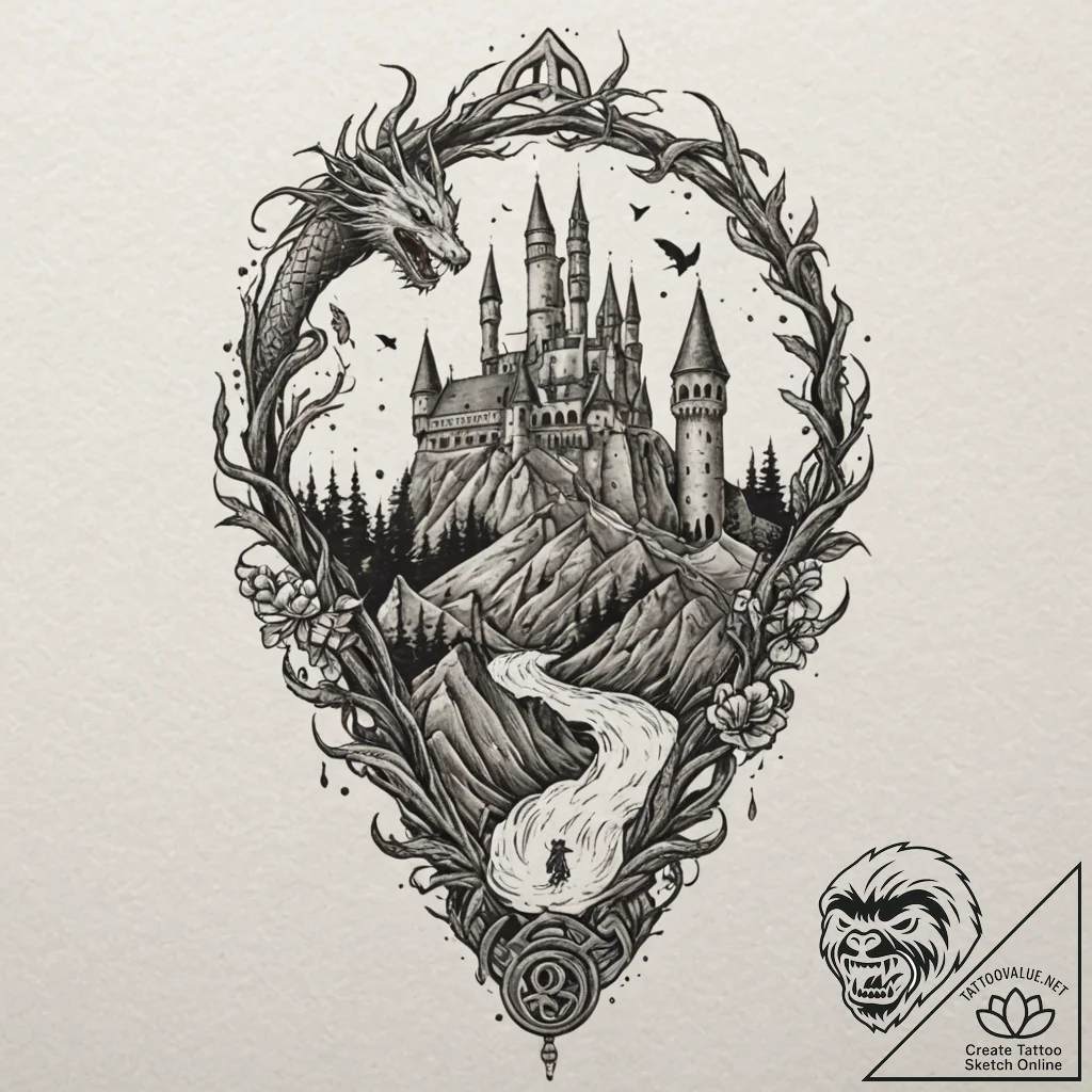 Tattoo design for a leg, a full harry potter... - tattoo sketch (№1751784339_0, 06.07.2025 06:45) — tattoovalue.net