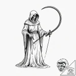 Tiny tattoo design, a tiny scythe, the tool o… – tattoo sketch (№1751784759_0, 06.07.2025 06:52) — tattoovalue.net