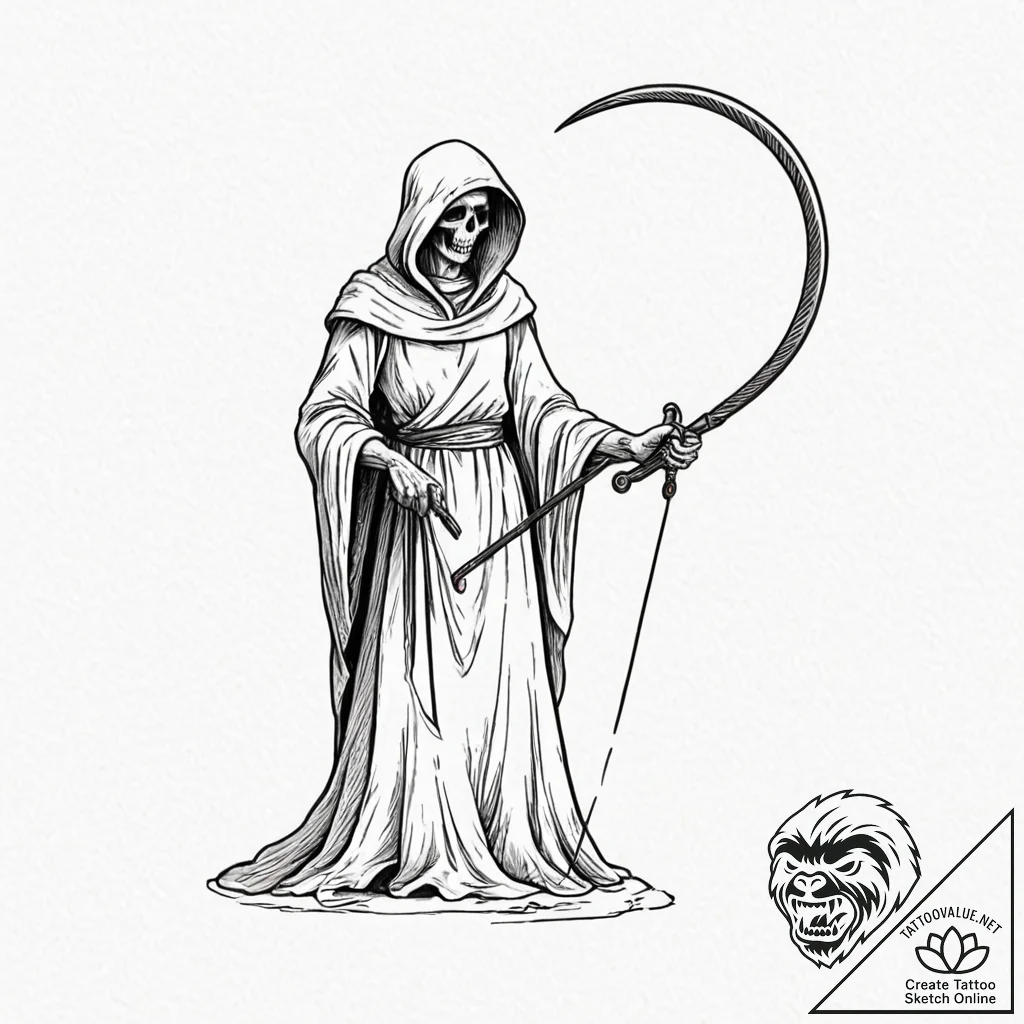 Tiny tattoo design, a tiny scythe, the tool o... - tattoo sketch (№1751784759_0, 06.07.2025 06:52) — tattoovalue.net