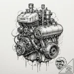 Tattoo design for a calf, an engine block, wi… – tattoo sketch (№1751784843_0, 06.07.2025 06:54) — tattoovalue.net