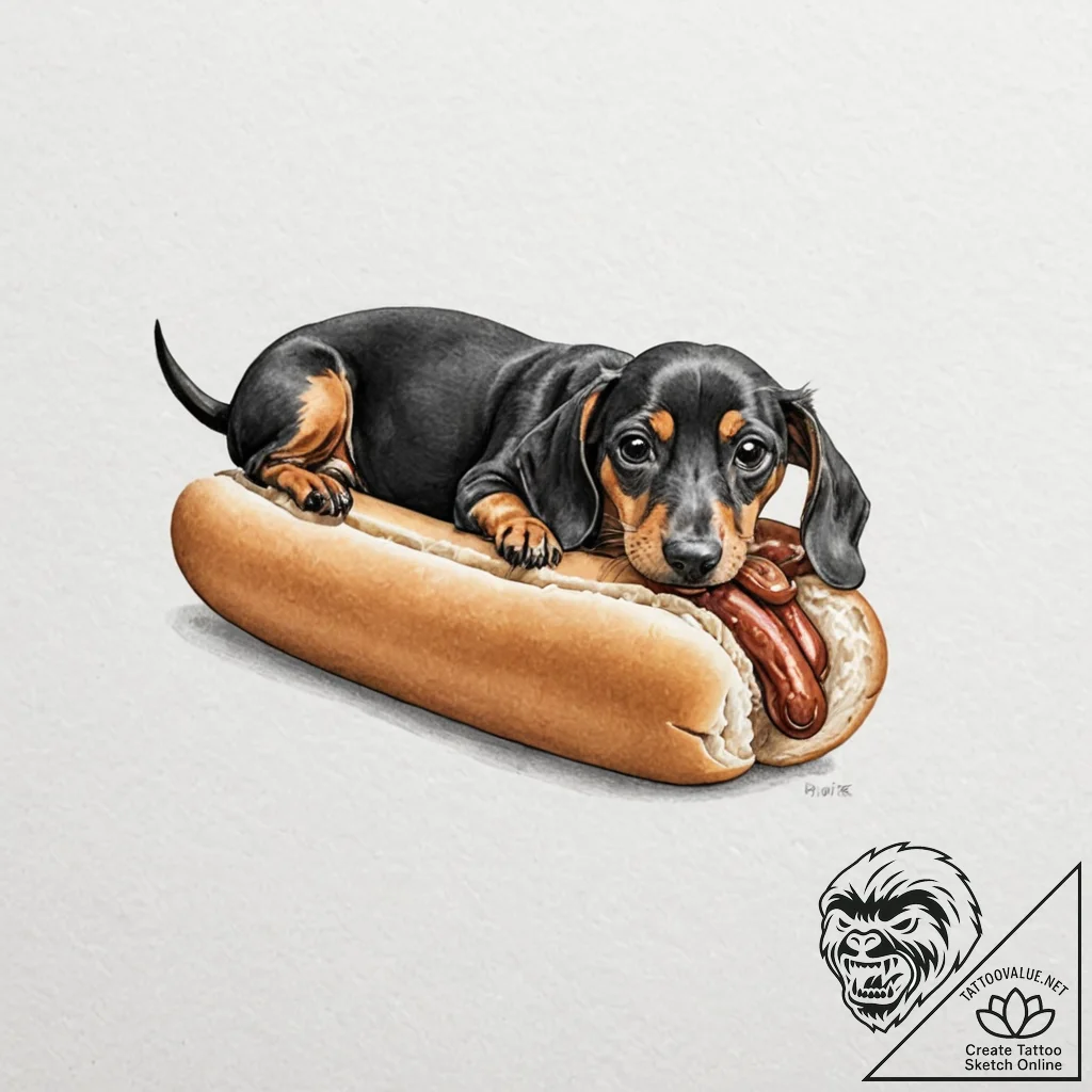 Tattoo design for an arm, a hot dog, but the... - tattoo sketch (№1751785013_0, 06.07.2025 06:56) — tattoovalue.net