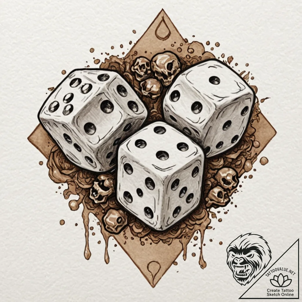 Tattoo design for shoulder, a pair of dice, b... - tattoo sketch (№1751785350_0, 06.07.2025 07:02) — tattoovalue.net