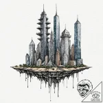 Tattoo design for shoulder, a futuristic city… – tattoo sketch (№1751786277_0, 06.07.2025 07:17) — tattoovalue.net