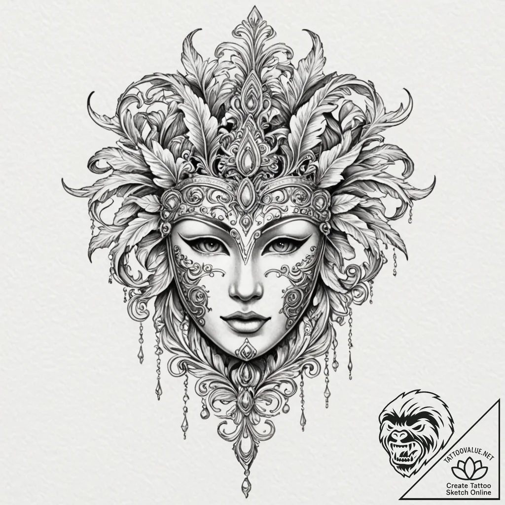 Tattoo design for shoulder, a venetian mask,... - tattoo sketch (№1751787122_0, 06.07.2025 07:32) — tattoovalue.net