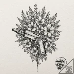 Tiny tattoo design, a gun, but it’s shooting… – tattoo sketch (№1751787459_0, 06.07.2025 07:37) — tattoovalue.net